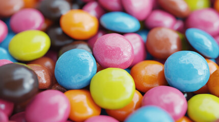 A close up view of a pile of colorful candy. Perfect for sweet tooth cravings or festive celebrations