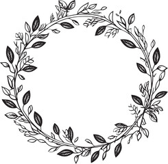 Loves Lush Embrace Leaf Wedding Doodle Emblem Design Verdant Vows Wedding Logo with Whimsical Doodle Wreath