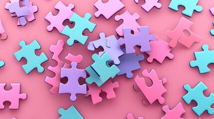 Jigsaw puzzle pieces on pink background. Problem-solving, business concept