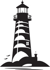 Seafarers Illumination Vector Logo of Lighthouse Illuminated Horizon Crest Coastal Lighthouse Design