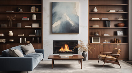 Modern Living Room with fireplace  - 713564830
