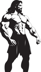 Fototapeta premium Strength in Strands Long Haired Fitness Symbol Rugged Rapunzel Iconic Logo of Muscular Man