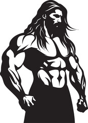 Obraz na płótnie Canvas Flowing Force Long Haired Fitness Icon Design Robust Rapunzel Muscular Bodybuilder Logo
