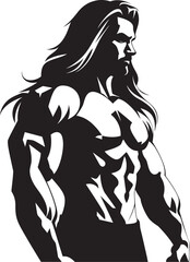 Tress Triumph Long Haired Bodybuilder Vector Icon Dynamic Flow Fitness Logo with Long Haired Model