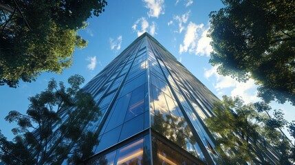 Contemporary architecture masterpiece, featuring a towering structure of steel and glass