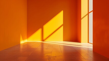 Empty room painted in a vibrant orange hue
