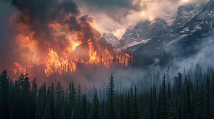 Forest fire in the mountains - obrazy, fototapety, plakaty