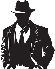 Noir Nobility Vector Emblem of Mafia Elegance Sartorial Syndicate Suit and Hat Icon in Vector