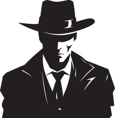 Crime Syndicate Signature Suit and Hat Logo Design Mobster Majesty Vector Icon of Mafia Boss Attire