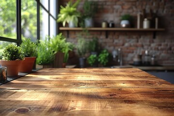 Fototapeta na wymiar closeup top wood table with Blur Background