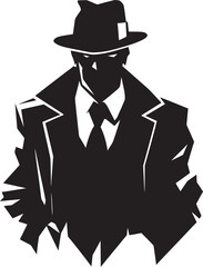Sharp Dressed Shadows Vector Logo Design for Mafia Underworld Elegance Suit and Hat Symbol