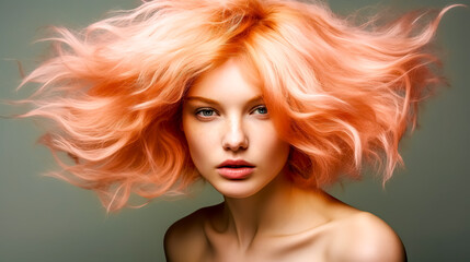 portrait of a beautiful young woman with peach-colored hair banner