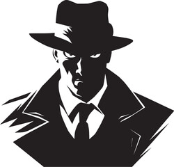 Noir Nobility Suit and Hat Logo Design Sartorial Syndicate Mafia Crest in Vector