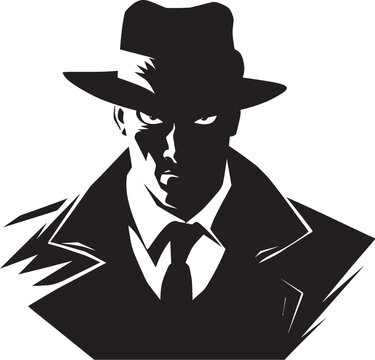 Noir Nobility Suit and Hat Logo Design Sartorial Syndicate Mafia Crest in Vector