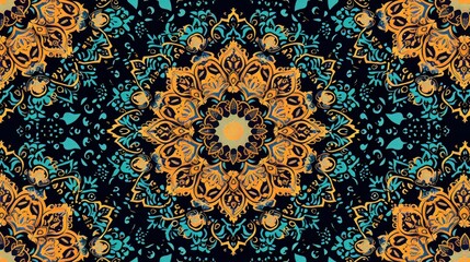 Oriental arabesque pattern featuring a laced decorative floral design with intricate circular ornaments