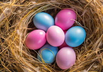 Easter eggs in the nest. AI generated