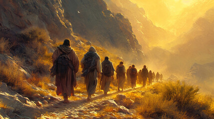 Exodus from Egypt, Moses leads the people of Israel in the desert - obrazy, fototapety, plakaty