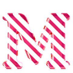 White symbol with thin pink diagonal straps. letter m