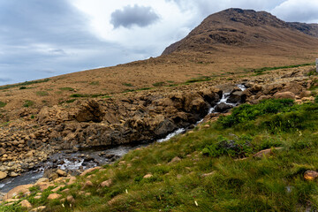 Tablelands in Gros Morne National Park, a Canadian national park and World Heritage Site in...