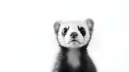 Fototapeta premium Black and White Ferret on a White Background