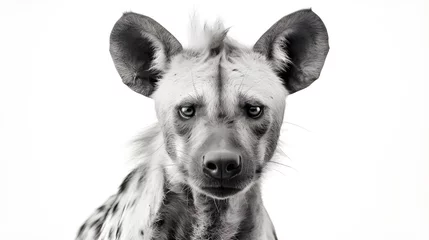 Fotobehang Headshot of a Black and White Hyena on a White Background © Philipp