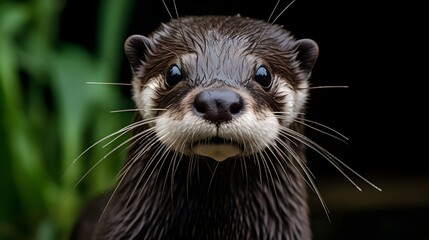 Fototapeta premium Headshot of an Otter on a Nature Background