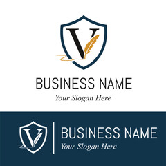 Initial V Letter with Feather Writing for Publisher, Notary, Writer Company Business Logo Design Idea
