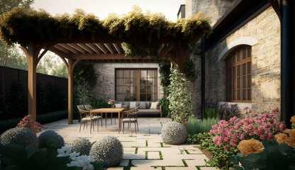 Modern house roof garden terrace interior design - obrazy, fototapety, plakaty