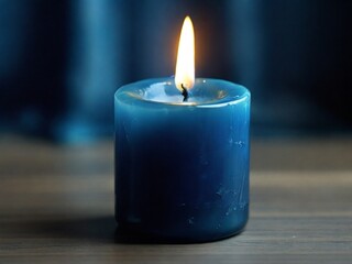 Obraz na płótnie Canvas decorative blue candle lit on neutral background