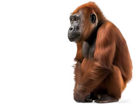 Portrait of Orangutan isolated on white transparent background, png. 
