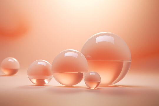 Transparent glass balls on orange background. 3d illustration.