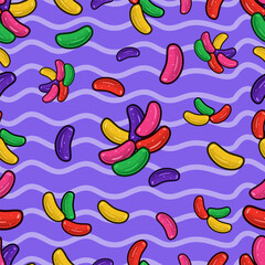 Jelly Beans Seamless Pattern in Cartoon Style. Perfect For Background, Backdrop, Wallpaper and Cover Packaging.