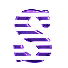 White symbol with thin purple horizontal straps. letter s