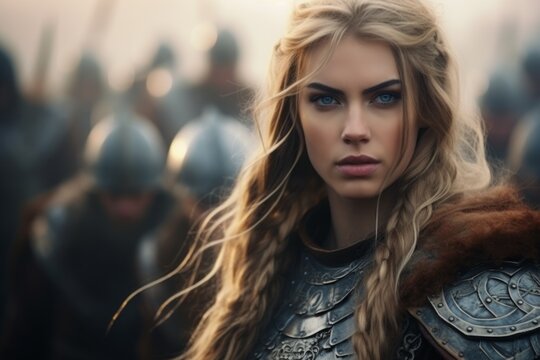 viking, young female warrior, girl in the armor. northern warrior ready for battle. style of celtic art. battle of berath, the vikings live action animation.