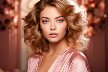 Fototapeta premium portrait of a woman Valentines makeup modern elegance rose gold