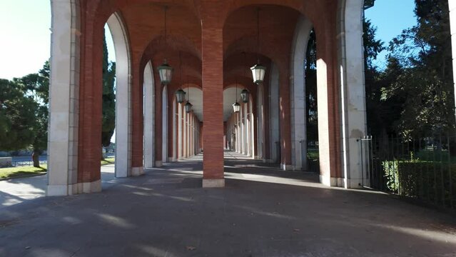 Arches of classic buildings from the fifties headquarters of ministries in Madrid, Spain