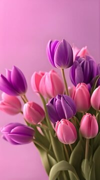 Spring bouquet of tulips on a pink background