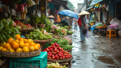 Fototapeta na wymiar Vibrant Market Scene in Southeast Asia