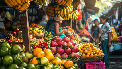 Vibrant Market Scene in Southeast Asia