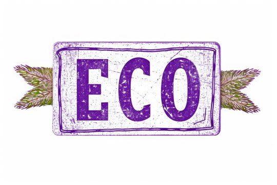 eco, label on a white background, the impression of the purple seal. concept: eco-friendliness, naturalness.