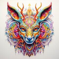 Abstract Colorful Deer Raindeer Animal God Mandala Bright Artistic Fantasy Mystique Digital Generated Illustration