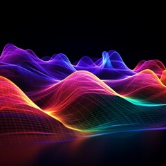 Neon sound waves abstract, 3d render pink waves wallpaper