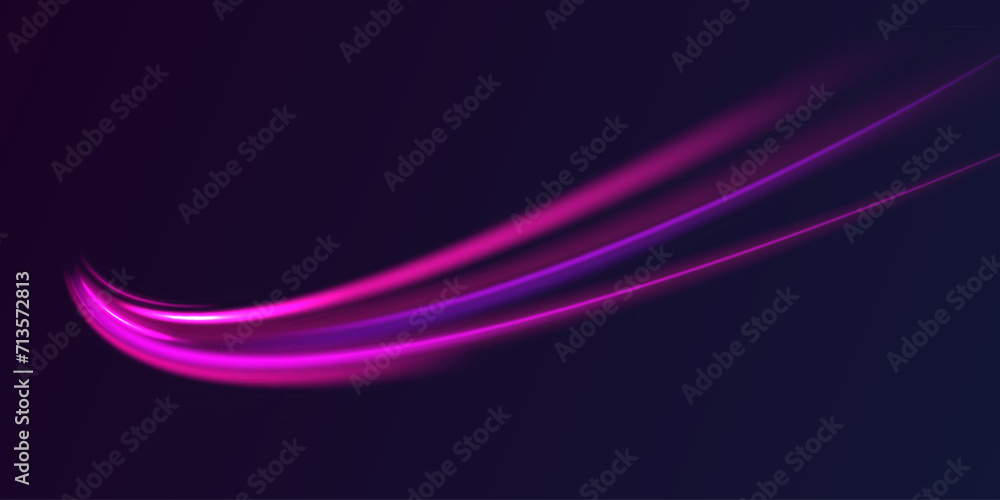 Poster Neon color glowing lines background, high-speed light trails effect. Futuristic dynamic motion technology.