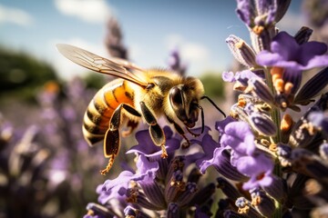 Harmony of Nature: Bee Collecting Pollen from Lavender Bloom