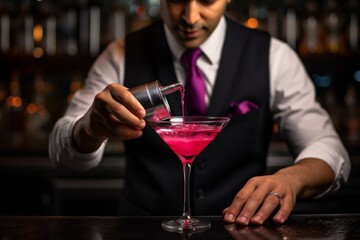 Cosmopolitan Elegance: Expert Bartender Crafting a Stylish Cocktail