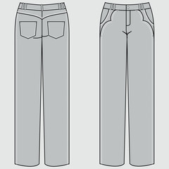 Men's Front and Back Chinese Casual Pants Plant Flat Liner Fashion Drawing, Slim Fit Pants Vector Illustration