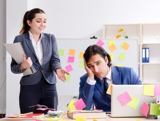 Two colleagues employees working in the office