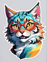 default colorful lynx head in pop art style, stickers, white background, colorful glasses, sunglasses