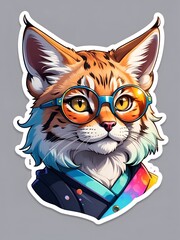 default colorful lynx head in pop art style, stickers, white background, colorful glasses, sunglasses