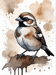 sparrow, bird, animal art, color splash, artistic, warm colors, illustration
